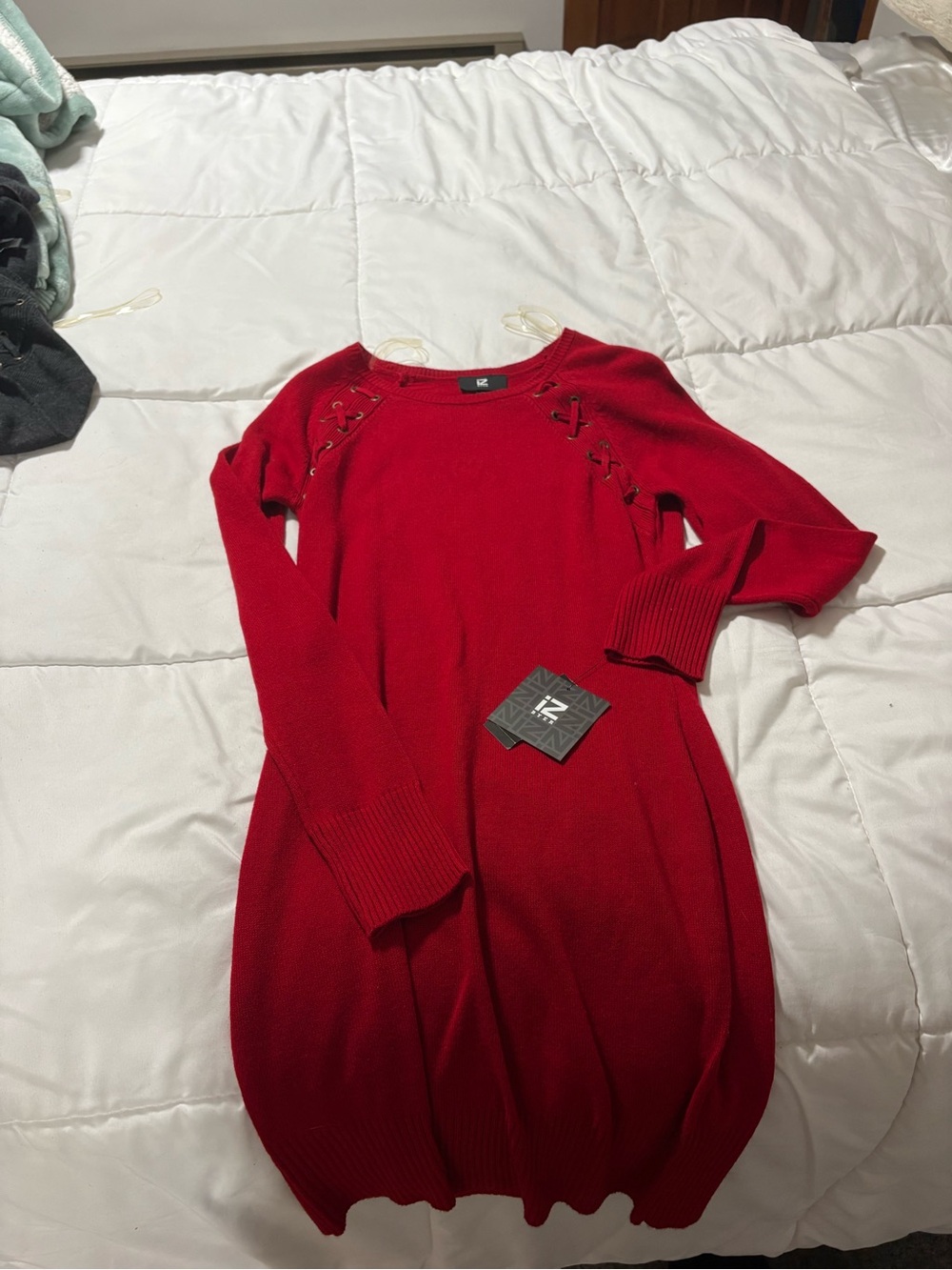 Iz Byer Red Lace-Up Long Sleeve Knit Dress never worn